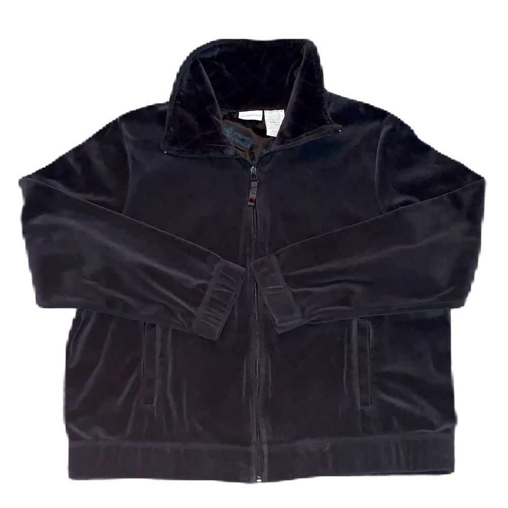 White Stag XL Velour Track Jacket Zip Up Dark Gray Black Women